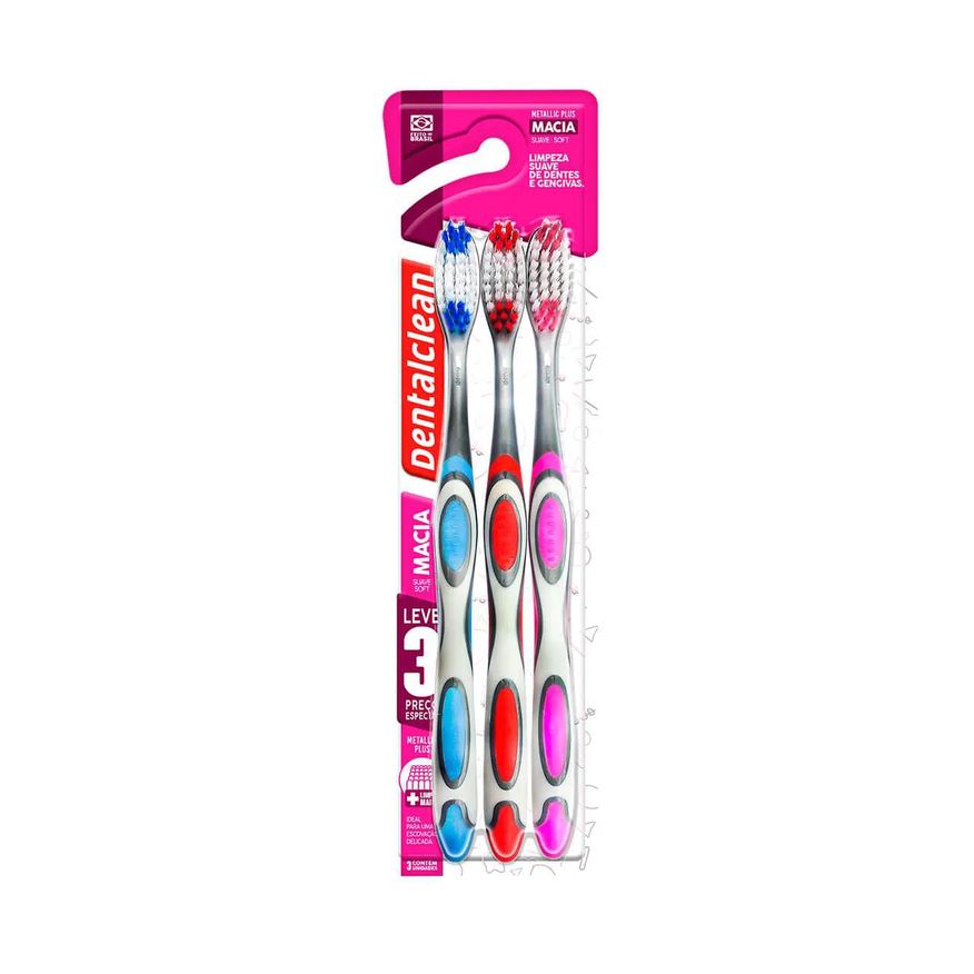 Dentalclean Kit Escova de Dente Metallic Plus 3 unidades