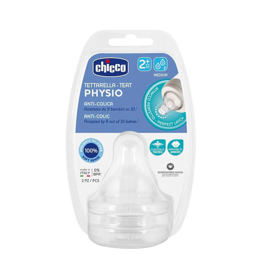 Chicco Bico para Mamadeira Physio Anticólica Fluxo Médio 2 meses+ com 2 unidades