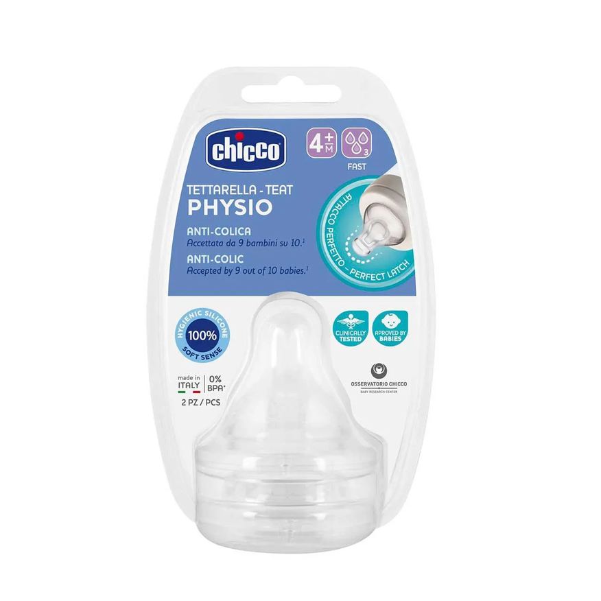 Chicco Bico para Mamadeira Physio Anticólica Fluxo Rápido 4 meses+ com 2 unidades