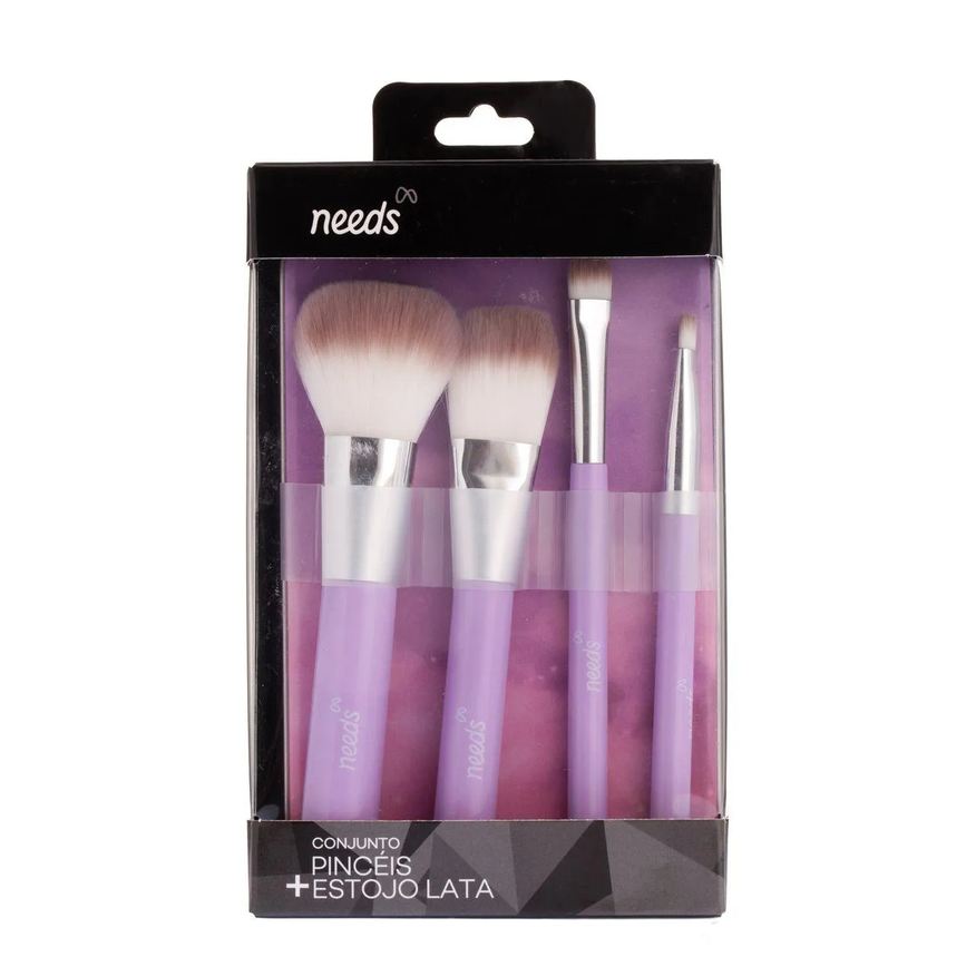 Needs Kit Mini Pincéis de Maquiagem 4 Unidades + Estojo Lata