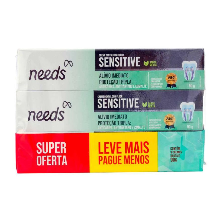 Needs Creme Dental Sensitive Menta 70g 3 unidades