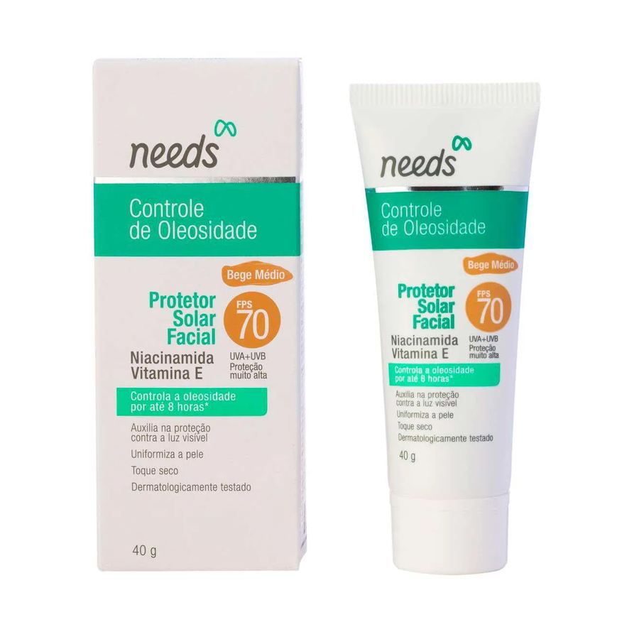 Needs Protetor Solar Facial Controle de Oleosidade Bege Médio FPS 70 40g