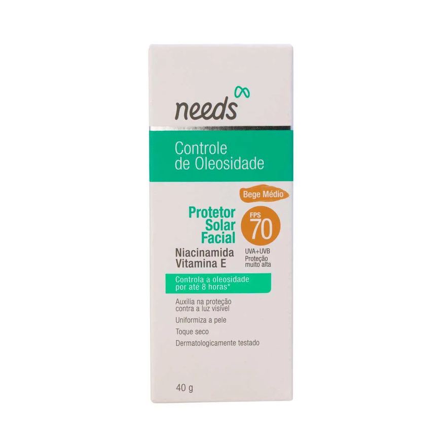 Needs Protetor Solar Facial Controle de Oleosidade Bege Médio FPS 70 40g