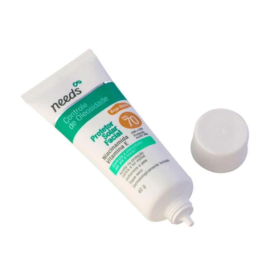 Needs Protetor Solar Facial Controle de Oleosidade Bege Médio FPS 70 40g
