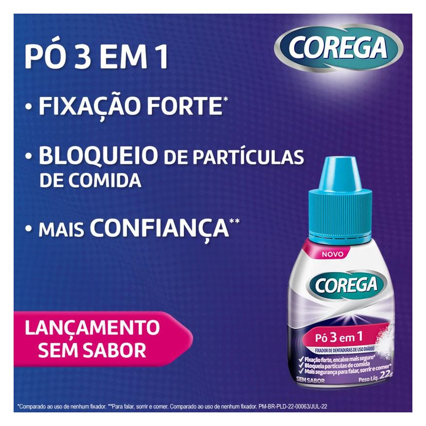 Fixador Pó de Dentaduras Corega 3 em 1 Sem Sabor 22g