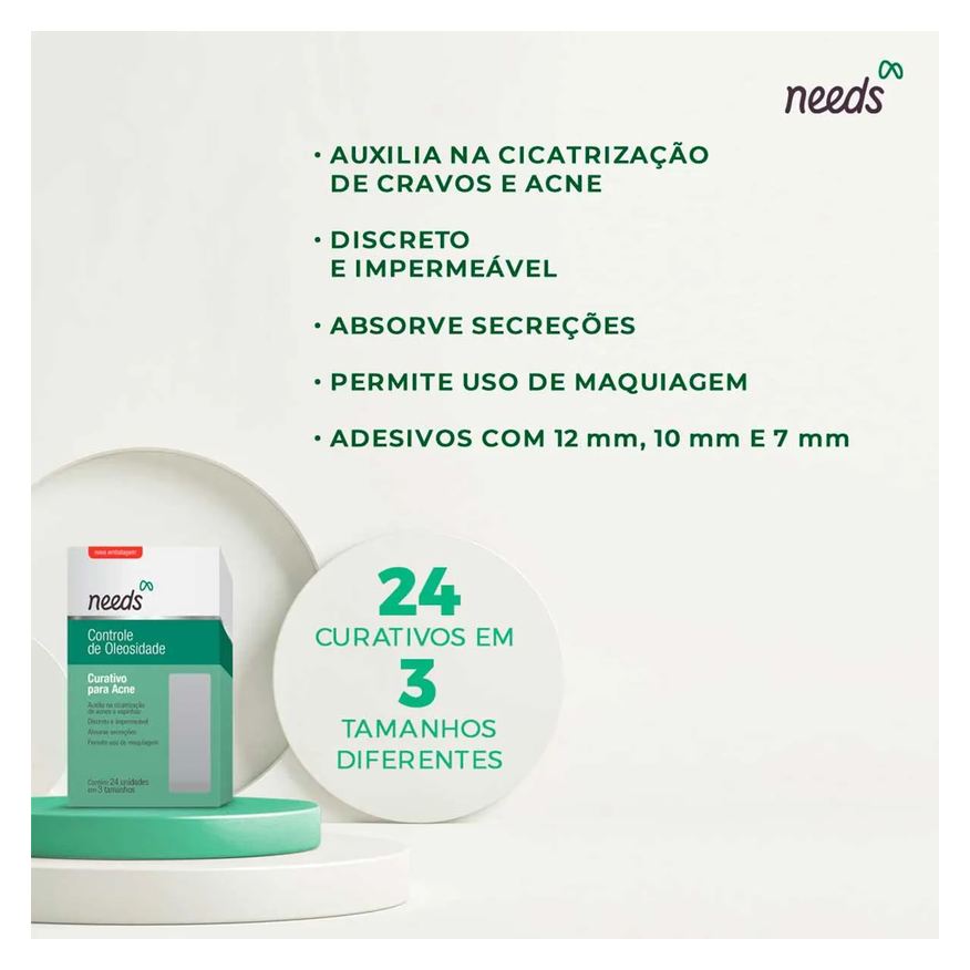 Needs Curativo Hidrocoloide para Acne Controle de Oleosidade 24 Unidades