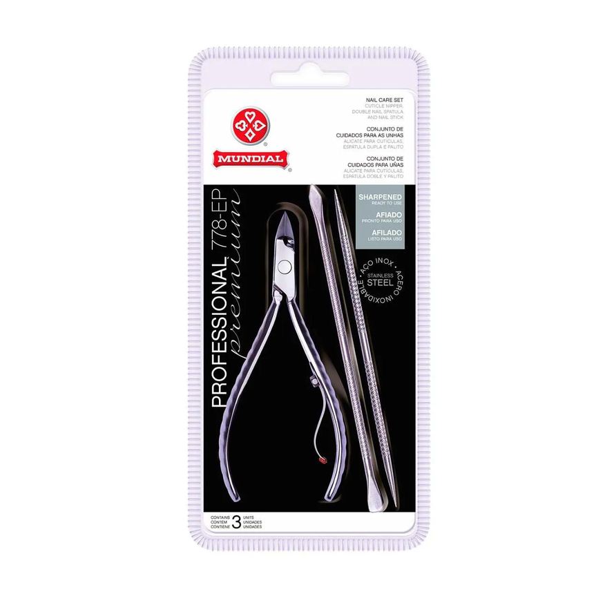 de Kit Cuidado para as Unhas Mundial Inox 778-EP Alicate + 2 Espátulas