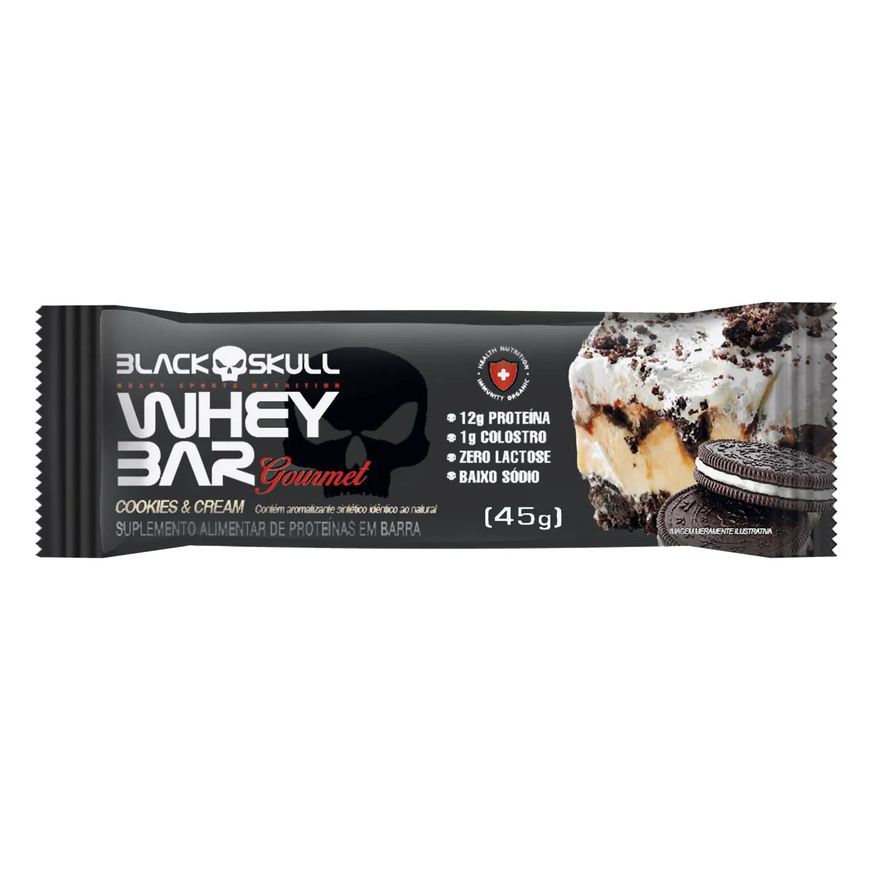 Black Skull Barra de Proteína Whey Bar Gourmet Cookies & Cream 45g
