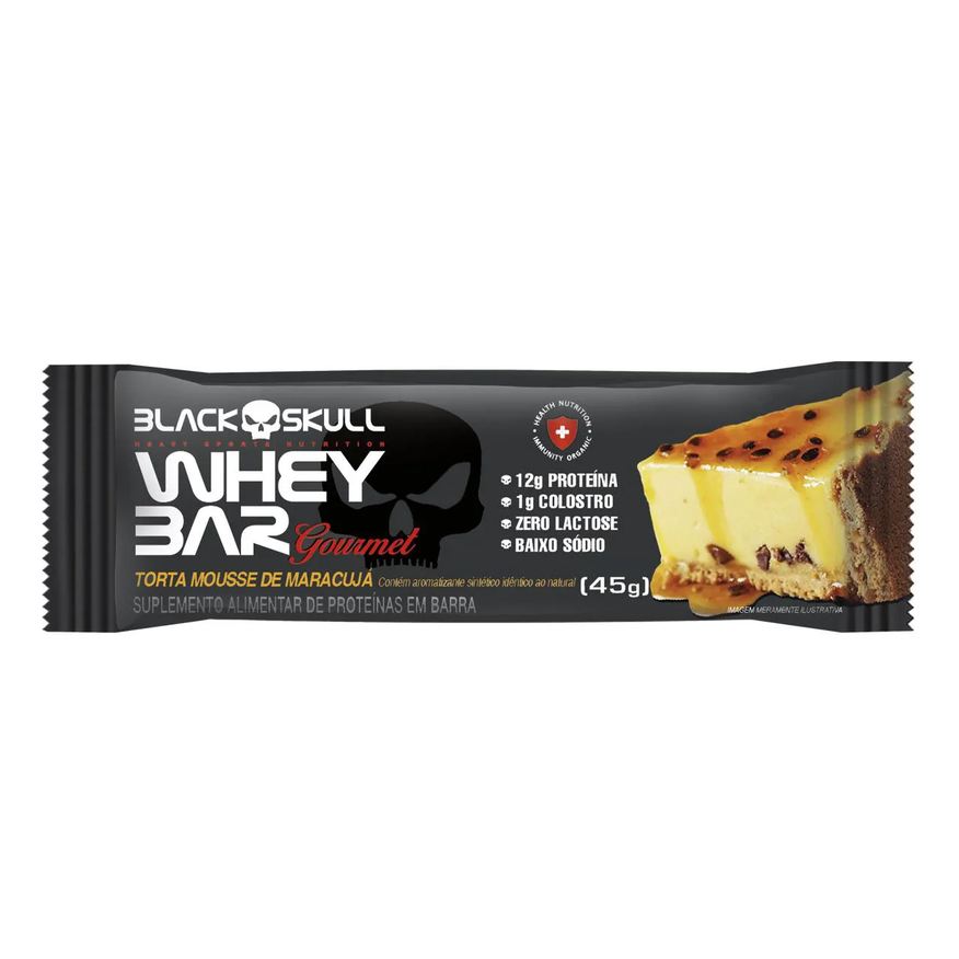 Black Skull Barra de Proteína Whey Bar Gourmet Torta Mousse de Maracujá 45g