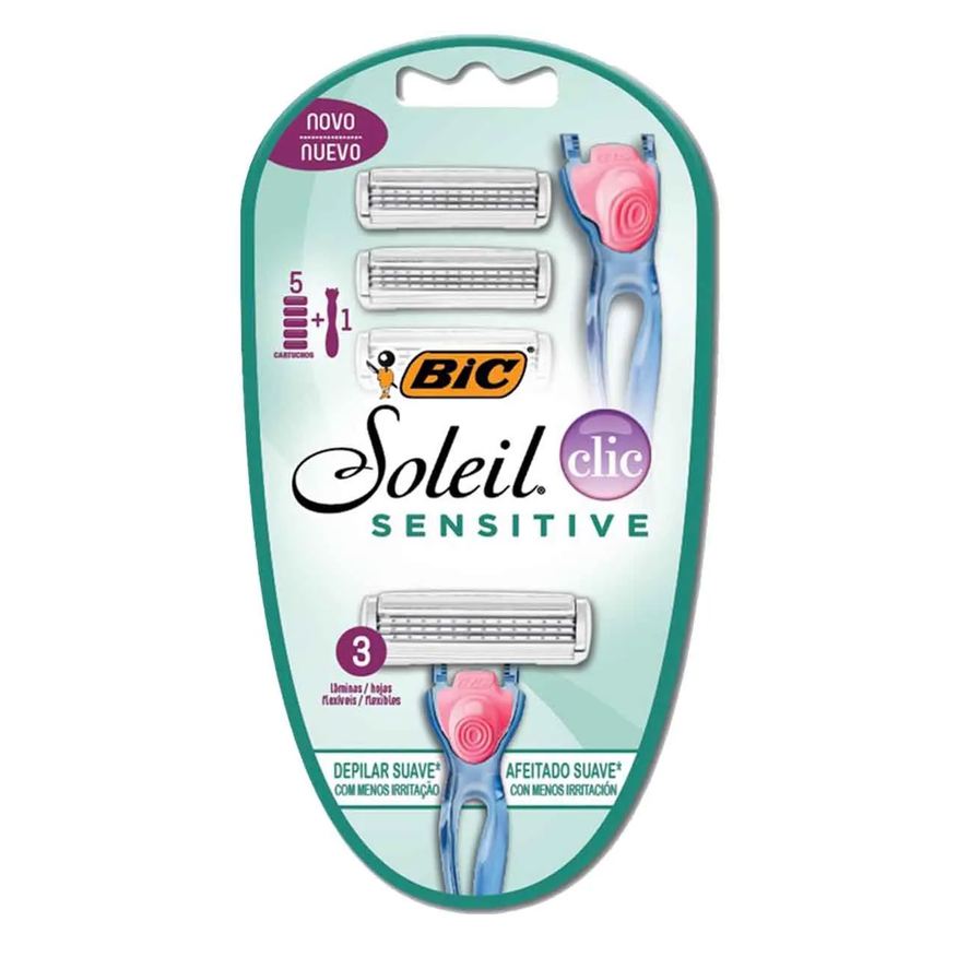 Soleil Depilador e Aparador Descartável Bic Sensitive Clic 5 cartuchos + 1 aparelho