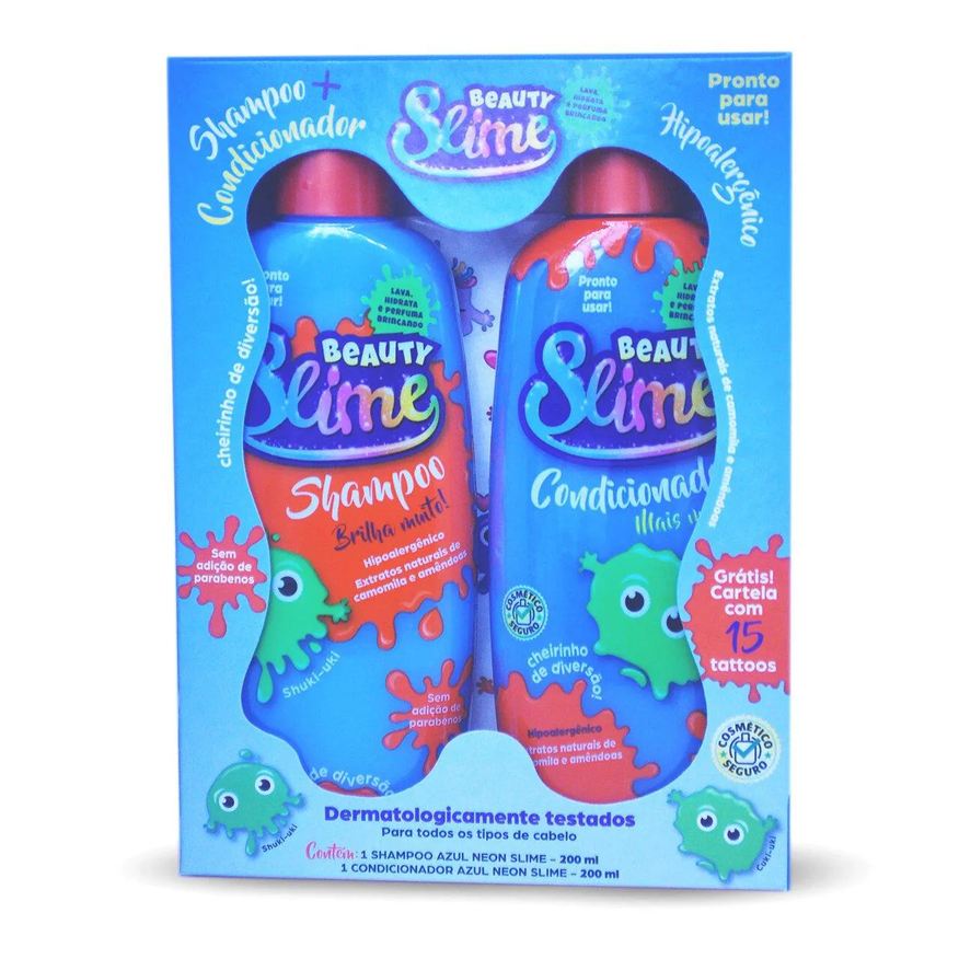 Beauty Slime Kit Infantil Azul Neon Shampoo 200ml + Condicionador 200ml