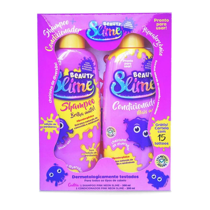 Beauty Slime Kit Infantil Pink Neon Shampoo 200ml + Condicionador 200ml