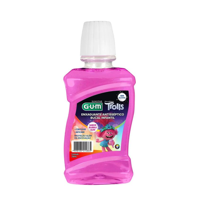 GUM Enxaguante Bucal Infantil Trolls Antisséptico Sem Álcool 250ml