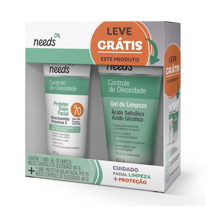 Needs Kit Facial Protetor Solar FPS 70 40g + Gel de Limpeza 60g