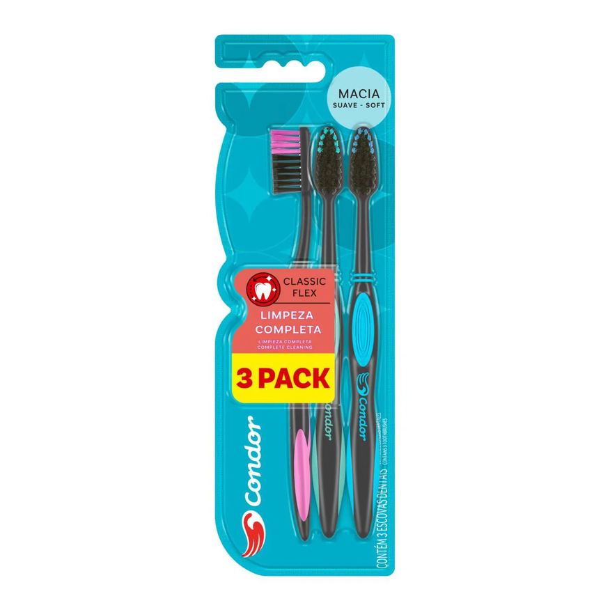 Escova Kit de Dente Condor Classic Flex Macia 3 unidades