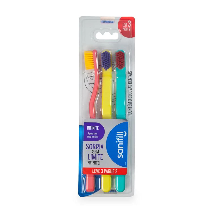 de Escova Dente Sanifill Infinite Extramacia Leve 3 Pague 2 Unidades