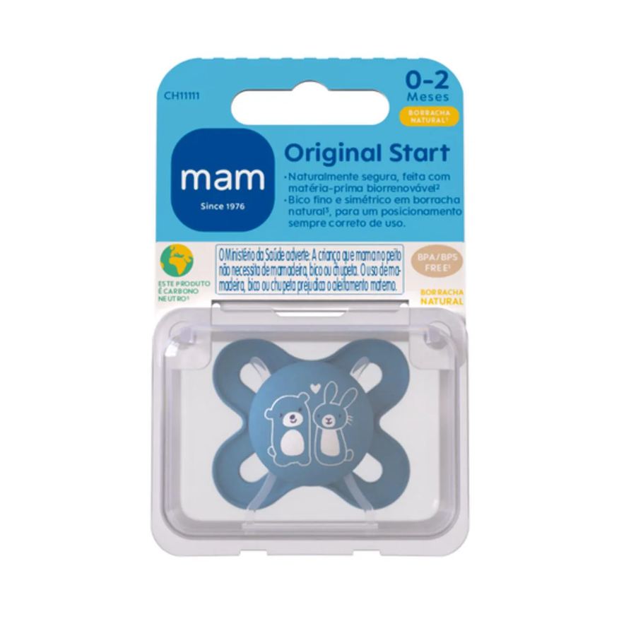 MAM Chupeta Original Start Borracha Natural 0-2 Meses Azul - 1 unidade