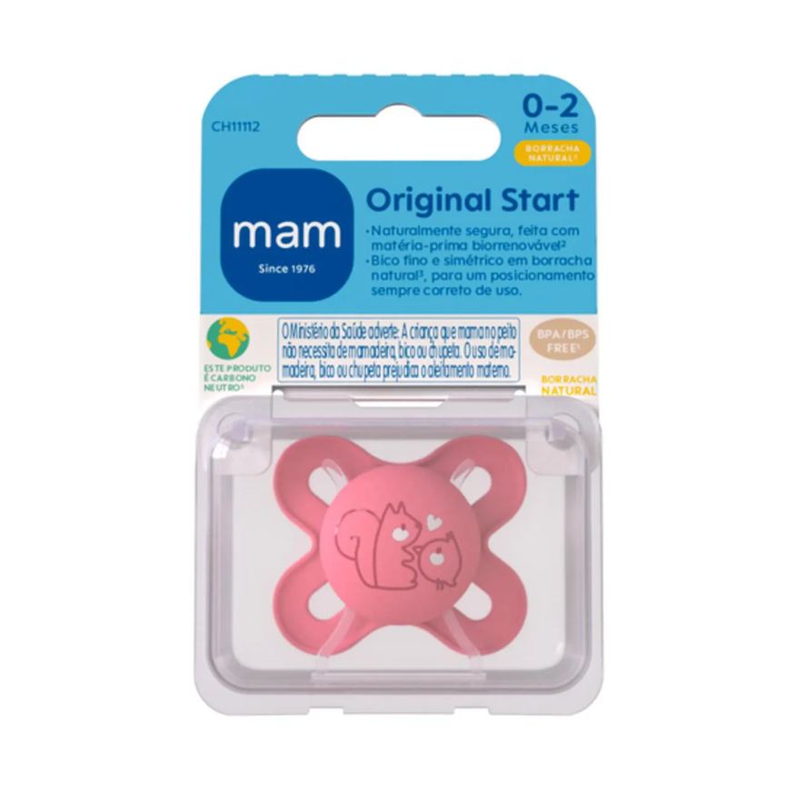 MAM Chupeta Original Start Borracha Natural 0-2 Meses Rosa - 1 unidade