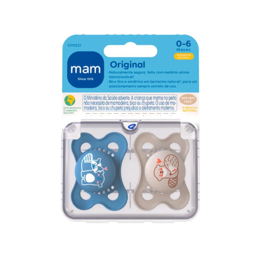 MAM Chupeta Original Borracha Natural 0-6 meses Azul - 2 unidades