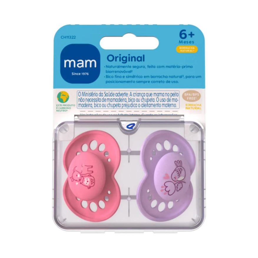 MAM Chupeta Original Borracha Natural 6+ meses Rosa -2 unidades