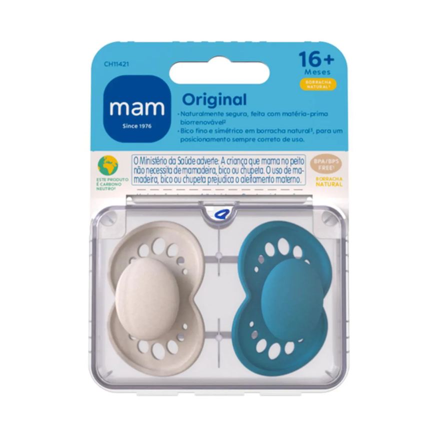 MAM Chupeta Original Borracha Natural 16+ meses Azul - 2 unidades