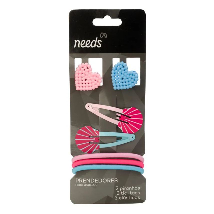 Needs Prendedor de Cabelo Infantil 2 Piranhas + 2 Tic-Tacs + 3 Elásticos