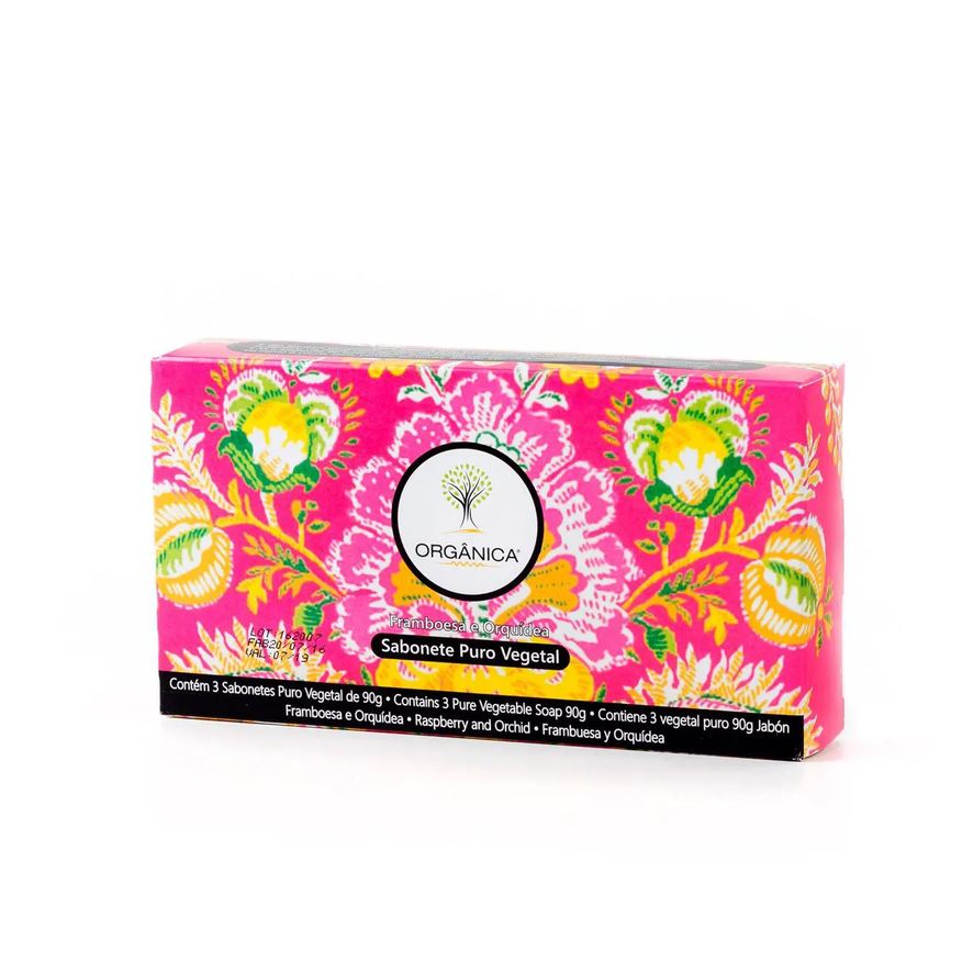 Organica Kit Orgânica Sabonete Puro Vegetal em Barra Framboesa e Orquídea 90g 3 unidades