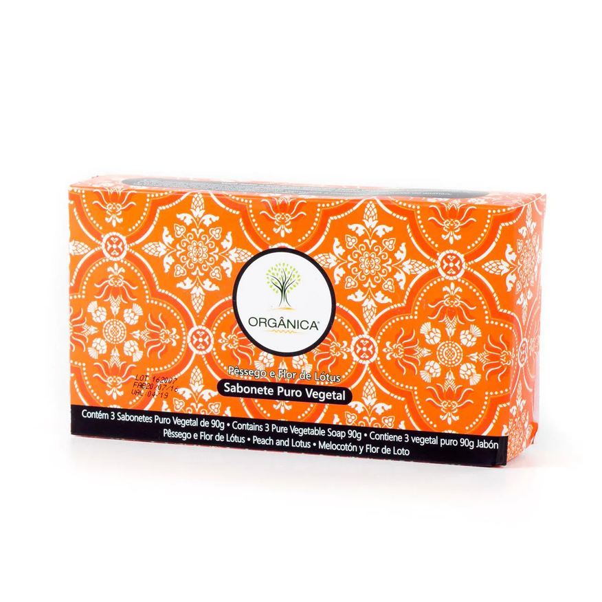 Organica Kit Orgânica Sabonete Puro Vegetal em Barra Pêssego e Flor de Lótus 90g 3 unidades