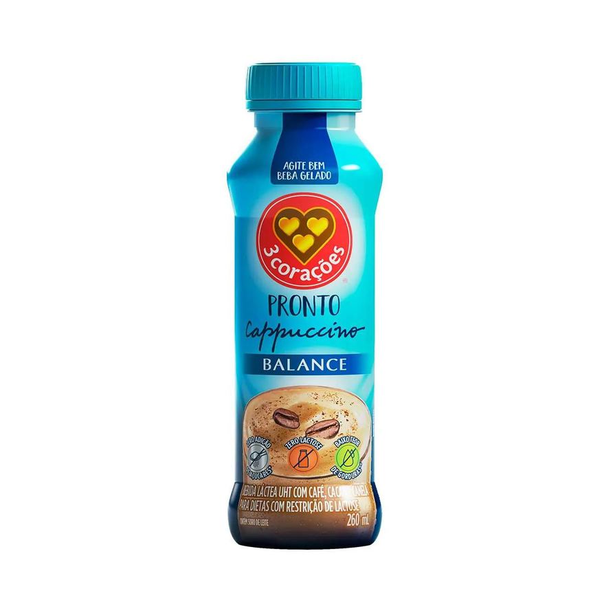 3 Corações Cappuccino Balance Zero Lactose Frasco 260ml
