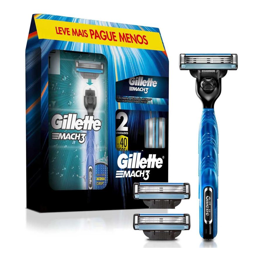 Gillette Kit Barbeador Mach3 Acqua Grip 1 aparelho + 2 cargas
