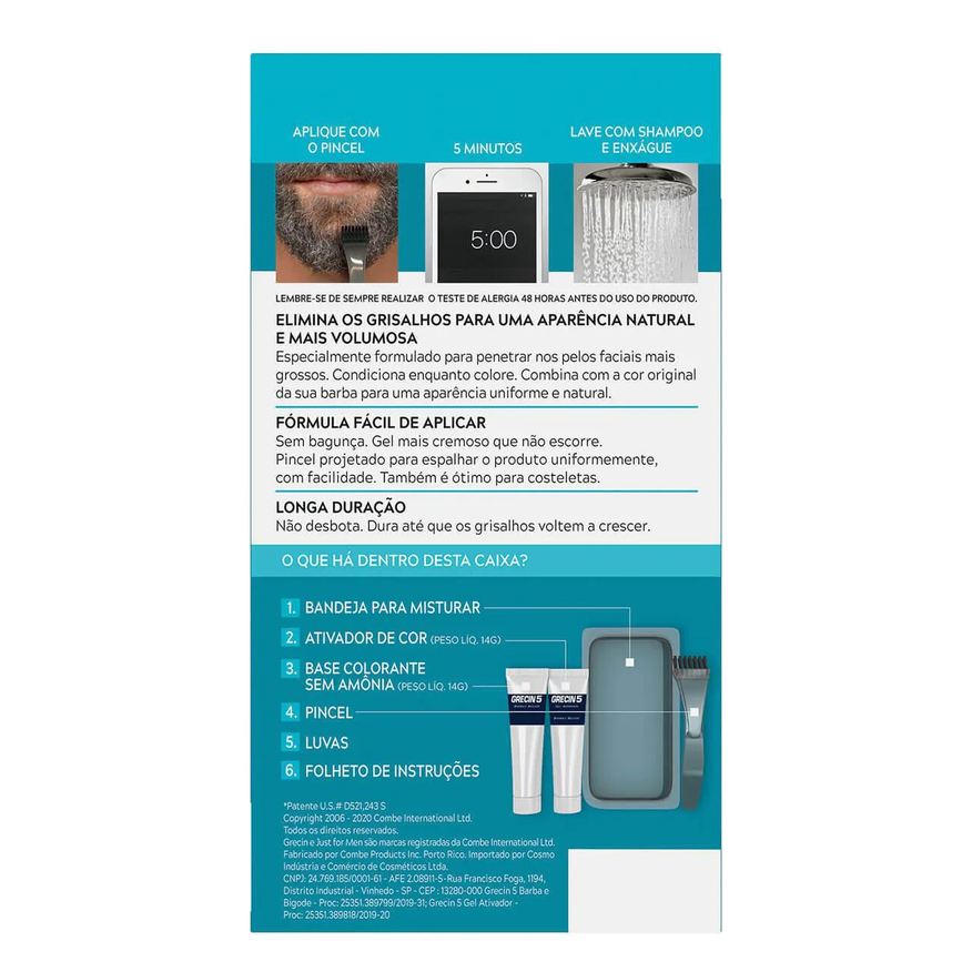 Grecin Tonalizante 5 Just For Men Color Gel Barba e Bigode - Castanho