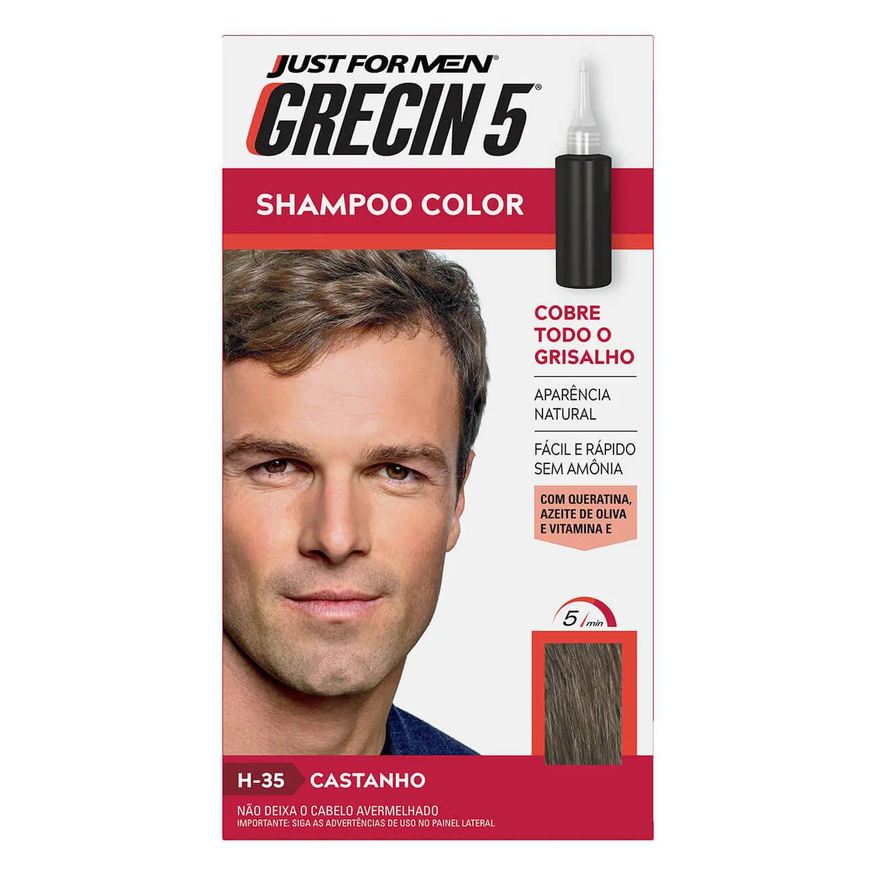 Tonalizante Shampoo Color Just For Men Grecin 5 - H-35 Castanho
