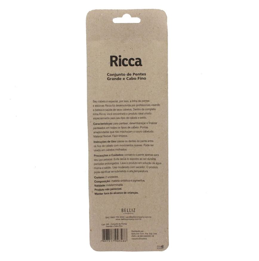 de Conjunto Pentes de Cabelo Ricca Preto com 2 unidades