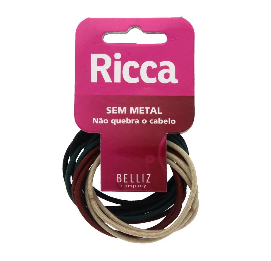 Ricca Elástico de Cabelo Basics Fashion Sem Metal - 12 unidades