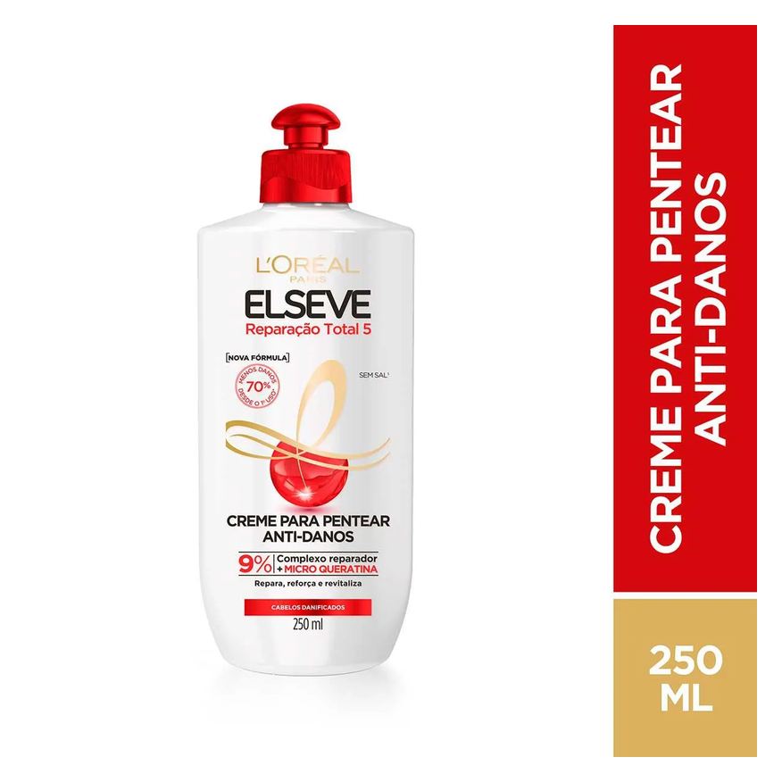 Elseve Creme de Pentear L'Oréal Paris Reparação Total 5 Reparação e Facilidade no Desembaraço 250ml