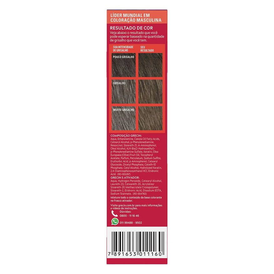 Tonalizante Shampoo Color Just For Men Grecin 5 - H-40 Castanho Médio Escuro