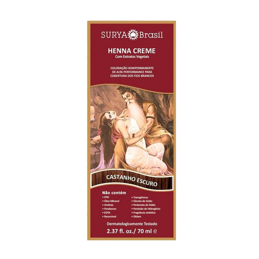 de Tinta Cabelo Semi-Permanente Henna Creme Surya Brasil - Castanho Escuro