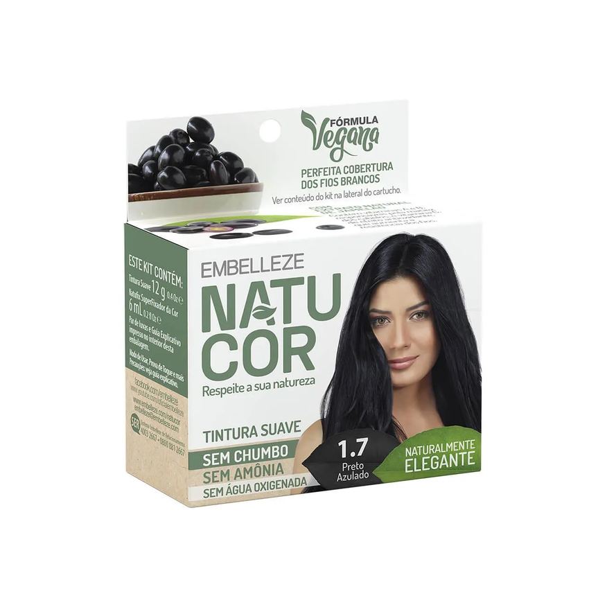 Natucor Tinta de Cabelo Permanente Embelleze - 1.7 Preto Azulado