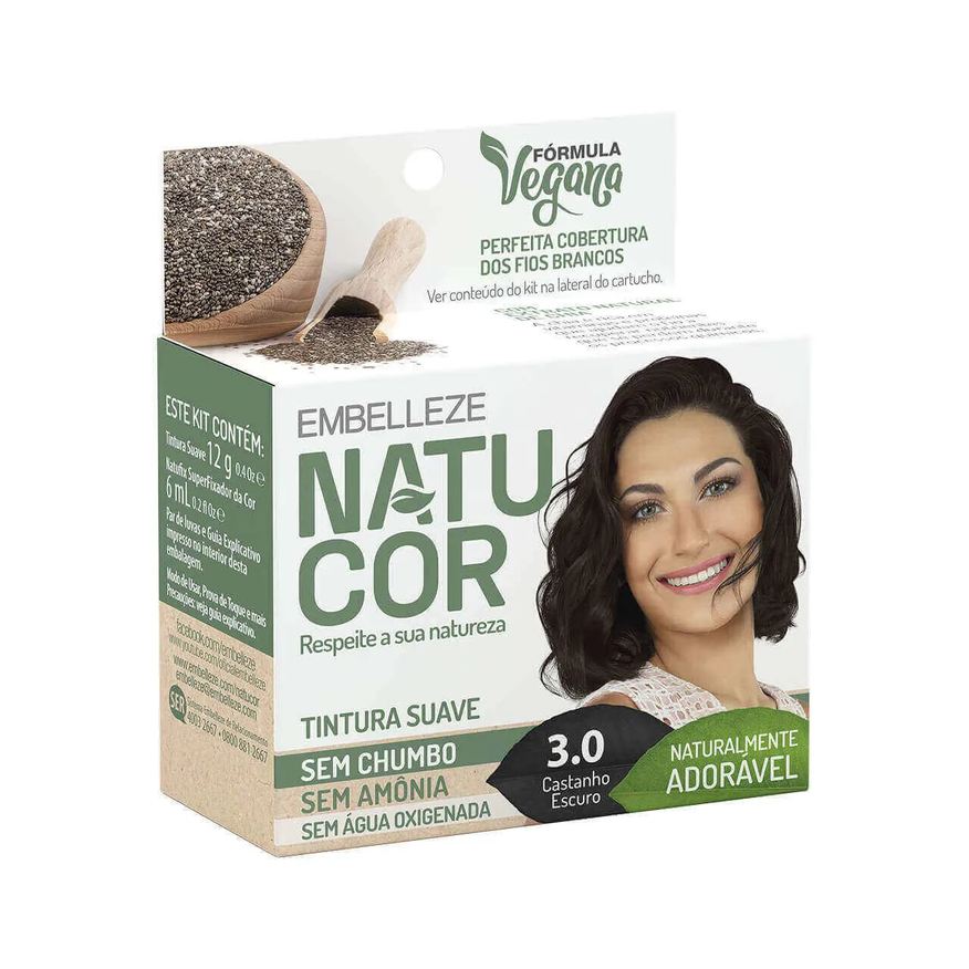 Natucor Tinta de Cabelo Permanente Embelleze - 3.0 Castanho Escuro