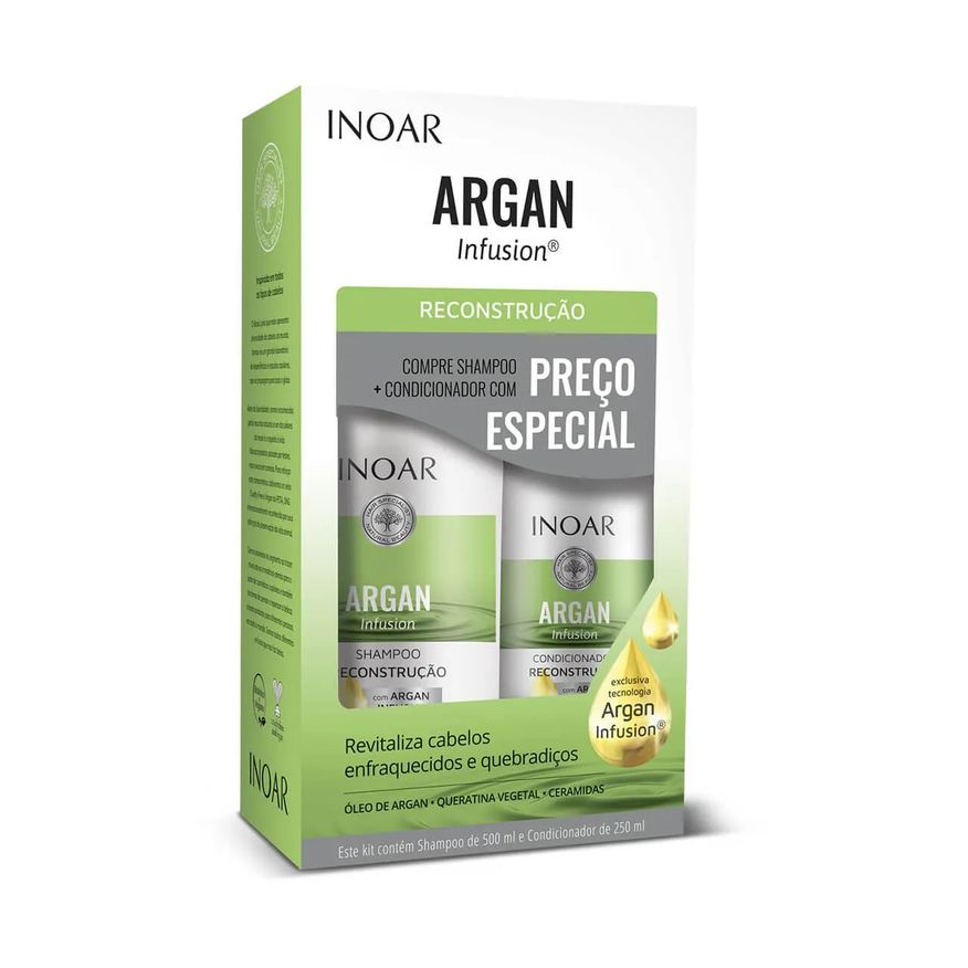 Inoar Kit Argan Infusion Reconstrução Shampoo 500ml + Condicionador 250ml