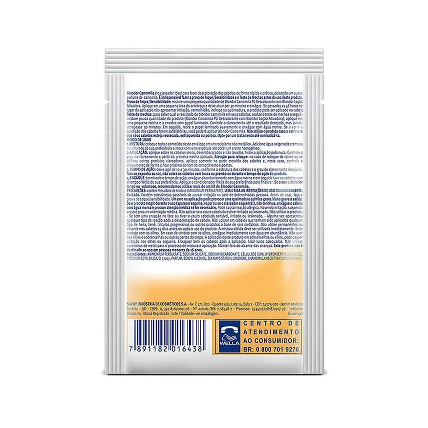 Clareador Kit de Cabelos Blondor Camomila e Manzanilla com 1 sachê de pó descolorante + 1 frasco de loção ativadora + 1 tigela plástica + 1 espátula