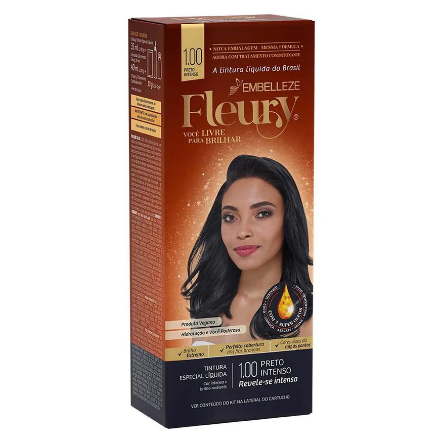 Fleury Tintura de Cabelo Permanente - 1.00 Preto Intenso