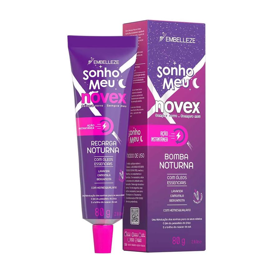 Novex Máscara de Cabelo Hidratante Sonho Meu Recarga Noturna com Óleos Essenciais 80g