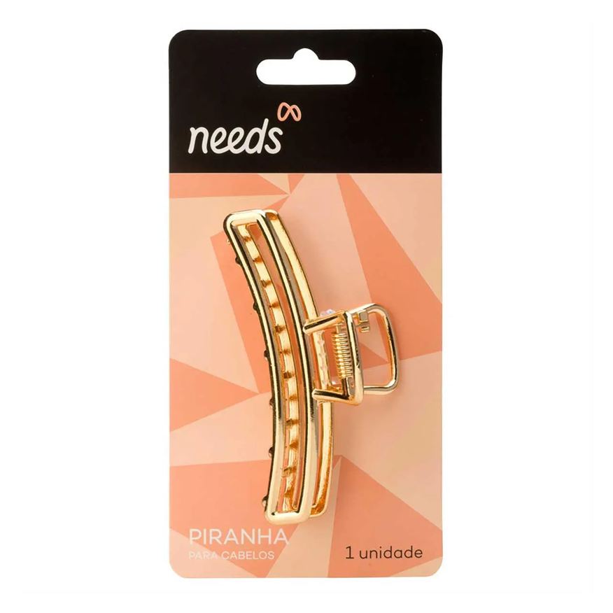 Needs Piranha de Cabelo Metal Dourado Grande 1 Unidade
