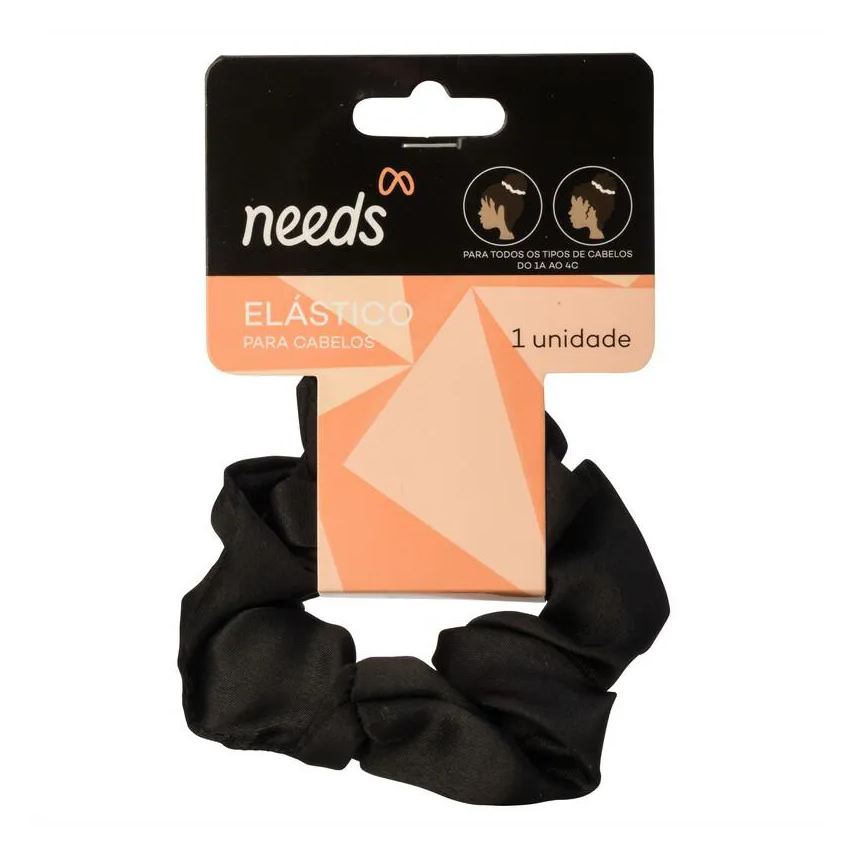 Needs Elástico de Cabelo Scrunchie Cetim Preto 1 Unidade