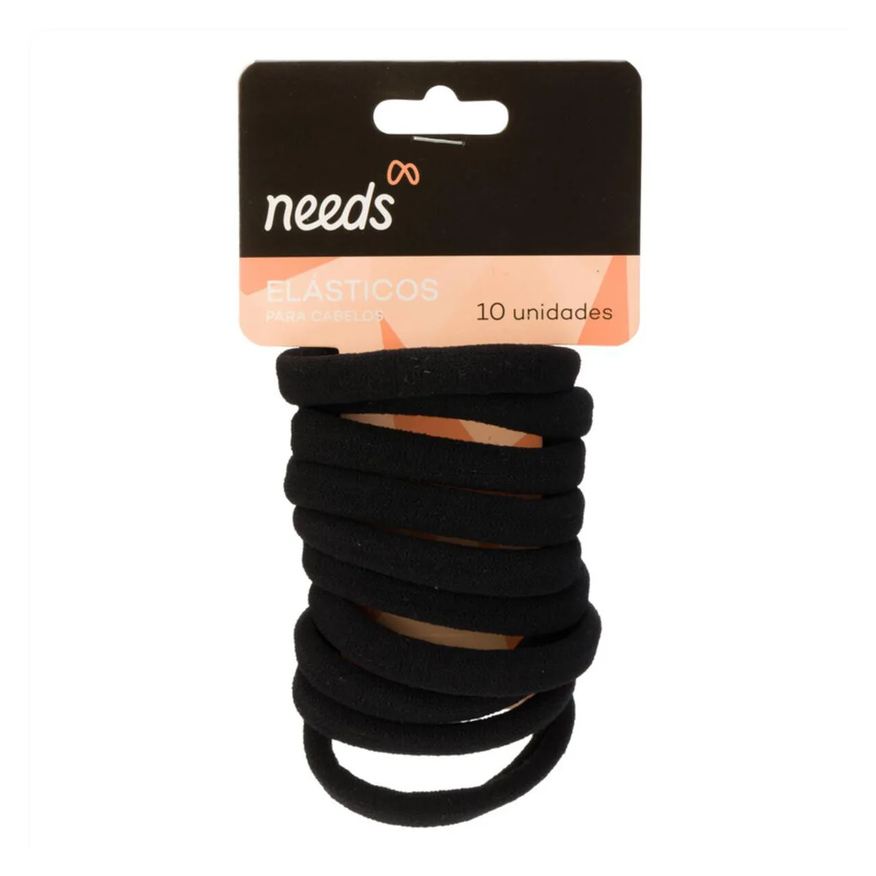 Needs Elásticos de Cabelo Preto 10 Unidades