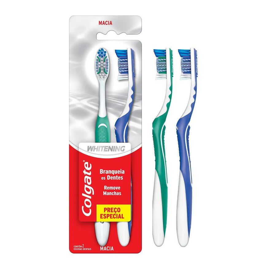 Colgate Escova de Dente Whitening Macia Cabeça Compacta com 2 Unidades