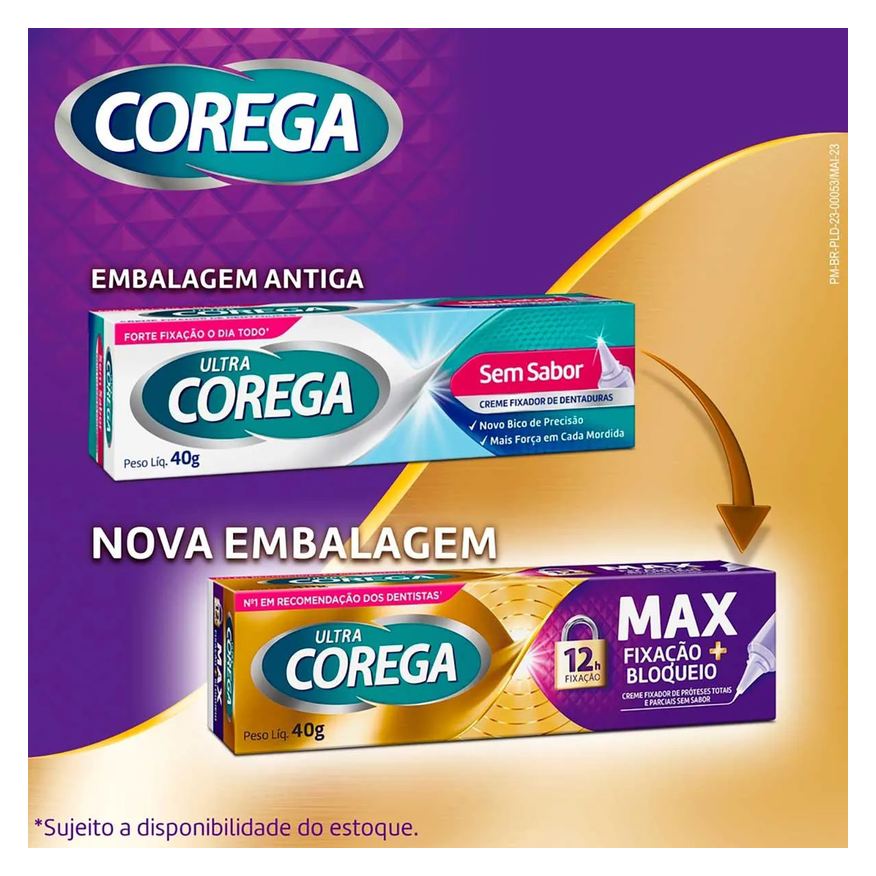 Fixador Creme de Dentadura Ultra Corega Max Fixação + Bloqueio Sem Sabor 40g
