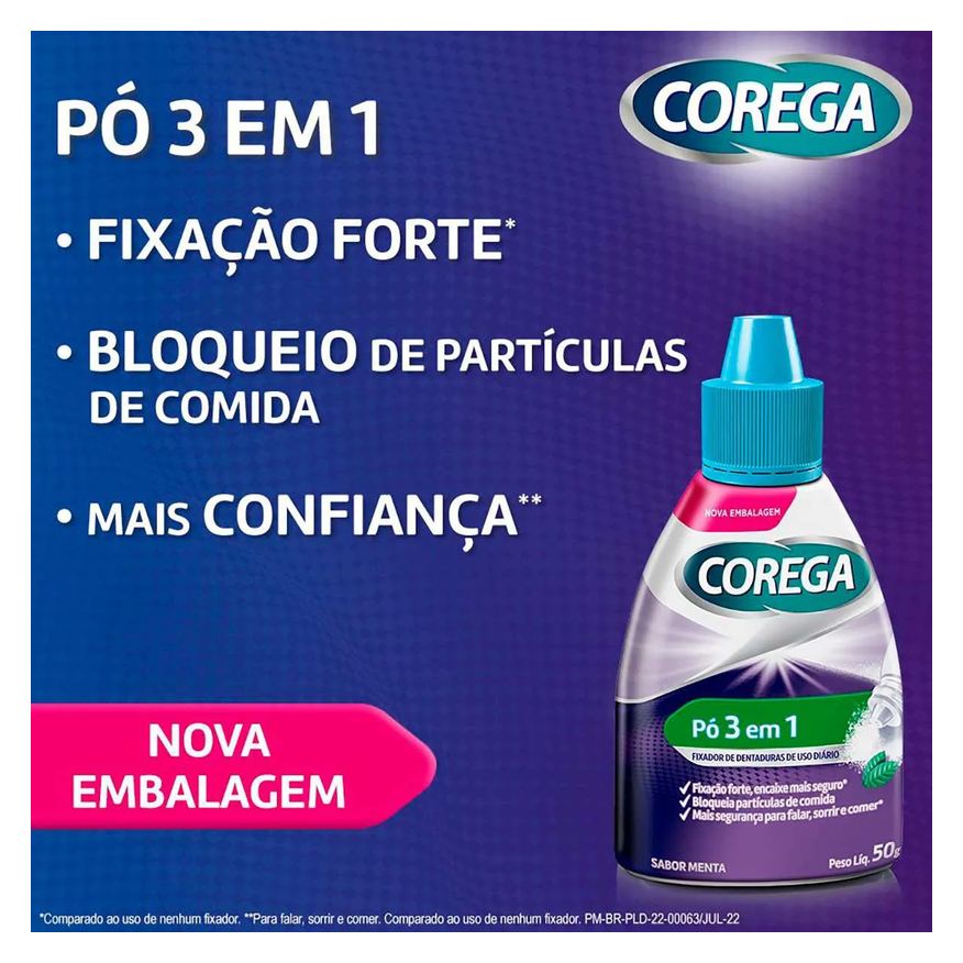 Fixador Pó de Dentaduras Corega 3 em 1 Sabor Menta 50g