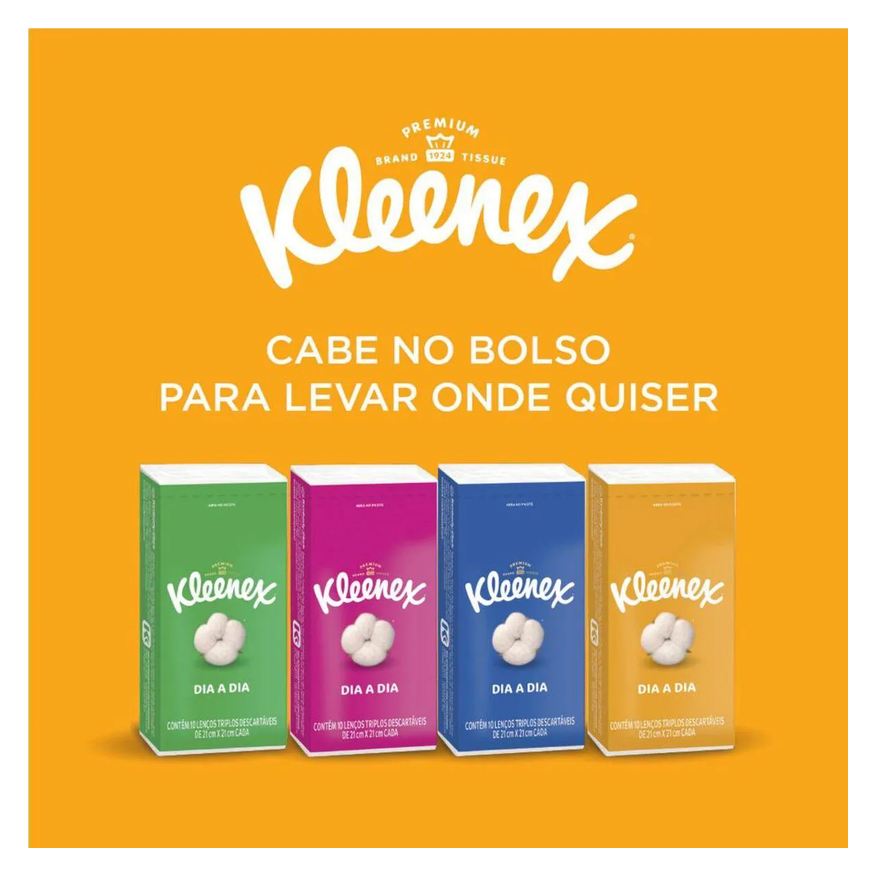 de Lenço Papel de Bolso Kleenex Dia a Dia com 10 unidades